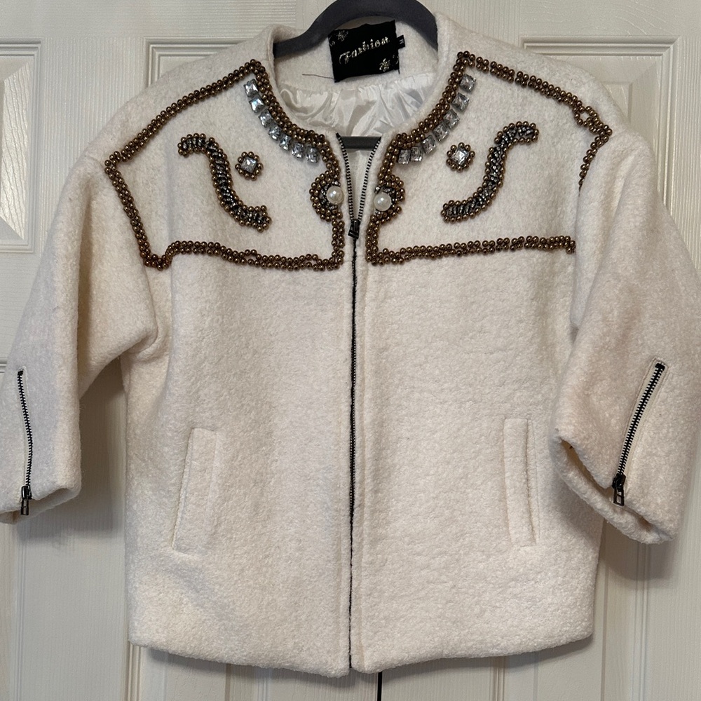 White and Brown Beaded Jacket